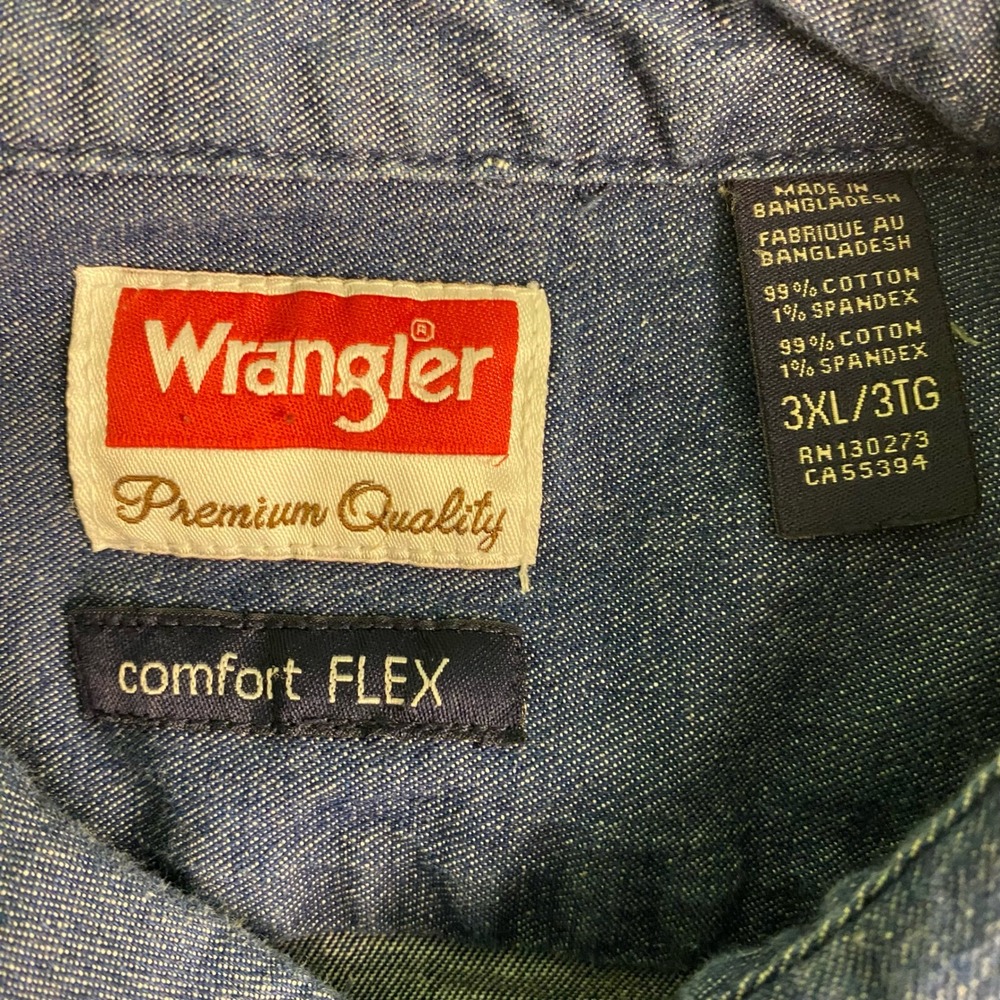 Wrangler Men's Size Tall 3XL Shirt Premium Denim Long Sleeve Comfort Flex Blue - Picture 4 of 9